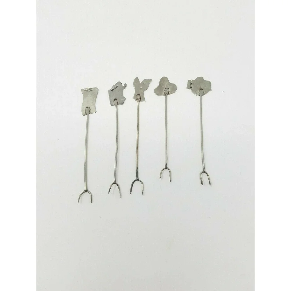 Vtg Mexican alpaca and Abalone cocktail forks picks signed set of 5 man cave
